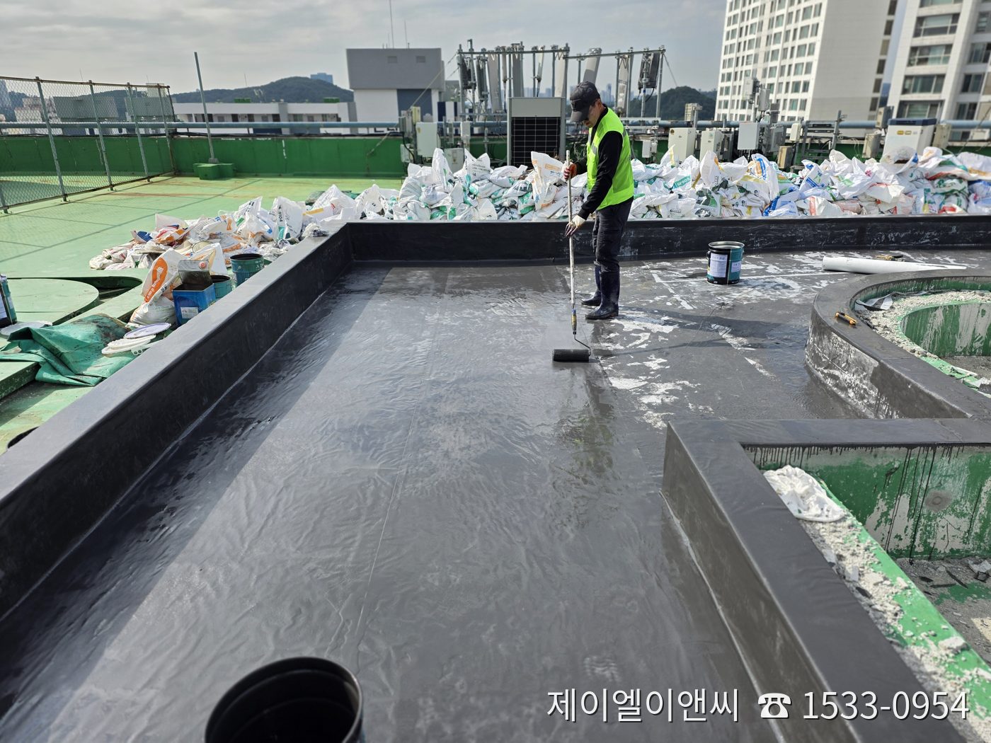 용인 ○○타운 옥상 도막+부직포 복합방수 시공